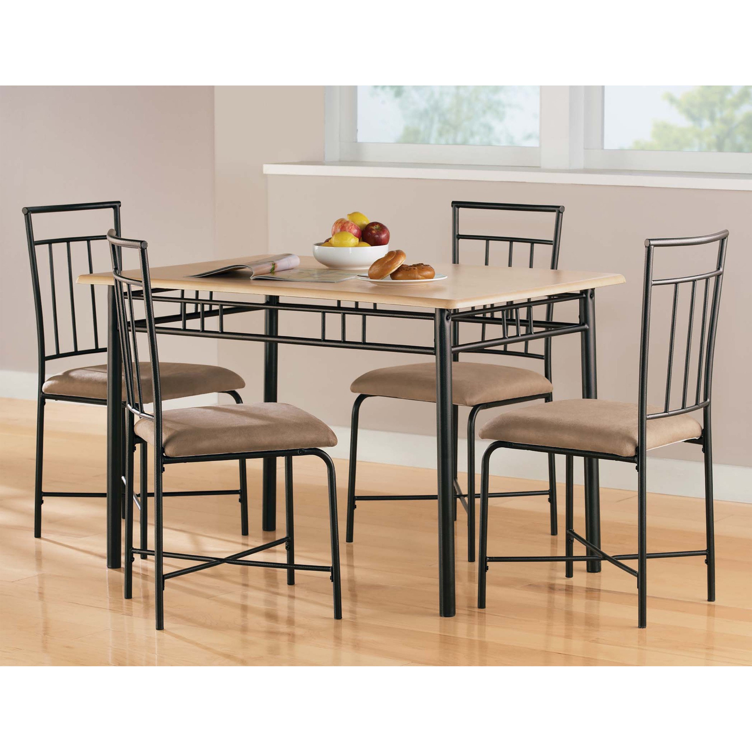 Mainstays 5 Piece Wood and Metal Dining Set, Natural