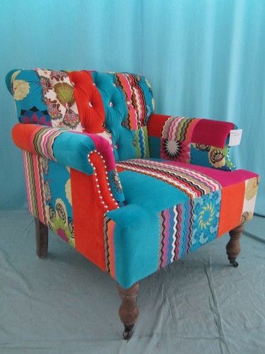 New unusual velvet cotton patchwork armchair 79cm 31 inches wide