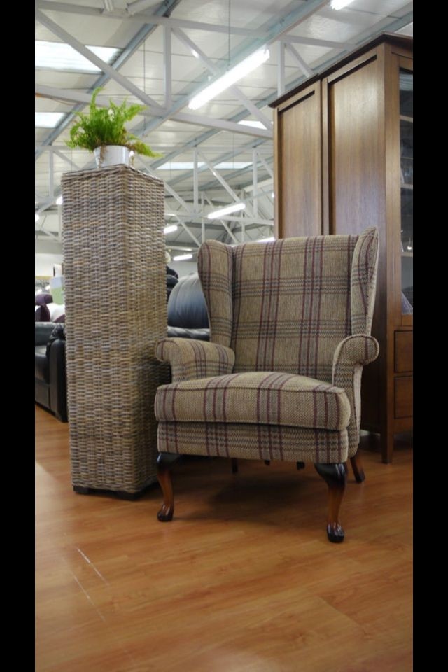 Penshurst electric riser wingback armchair lilac wilson tartan fabric chair
