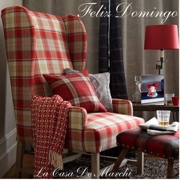 red plaid wingback chair