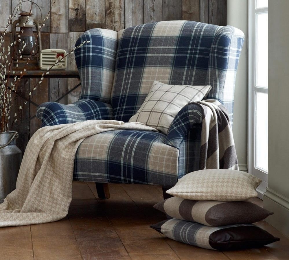 blue tartan armchair