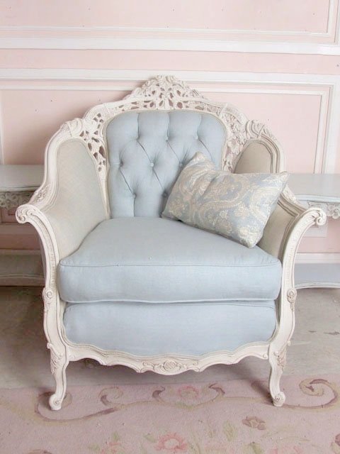 Shabby chic pale blue armchair