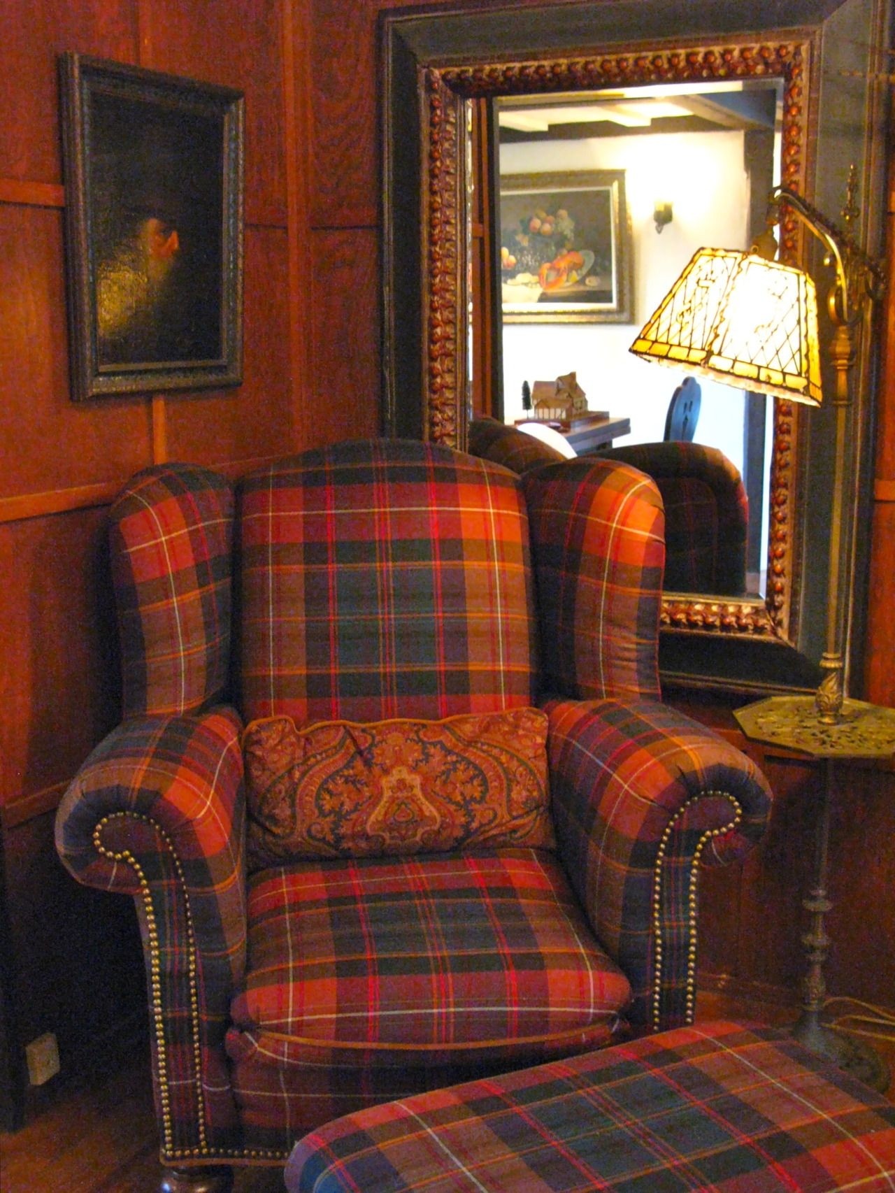 Upholstered High Back Wing Chair Tartan Check Fabric Armchair Fireside Sofa Seat 