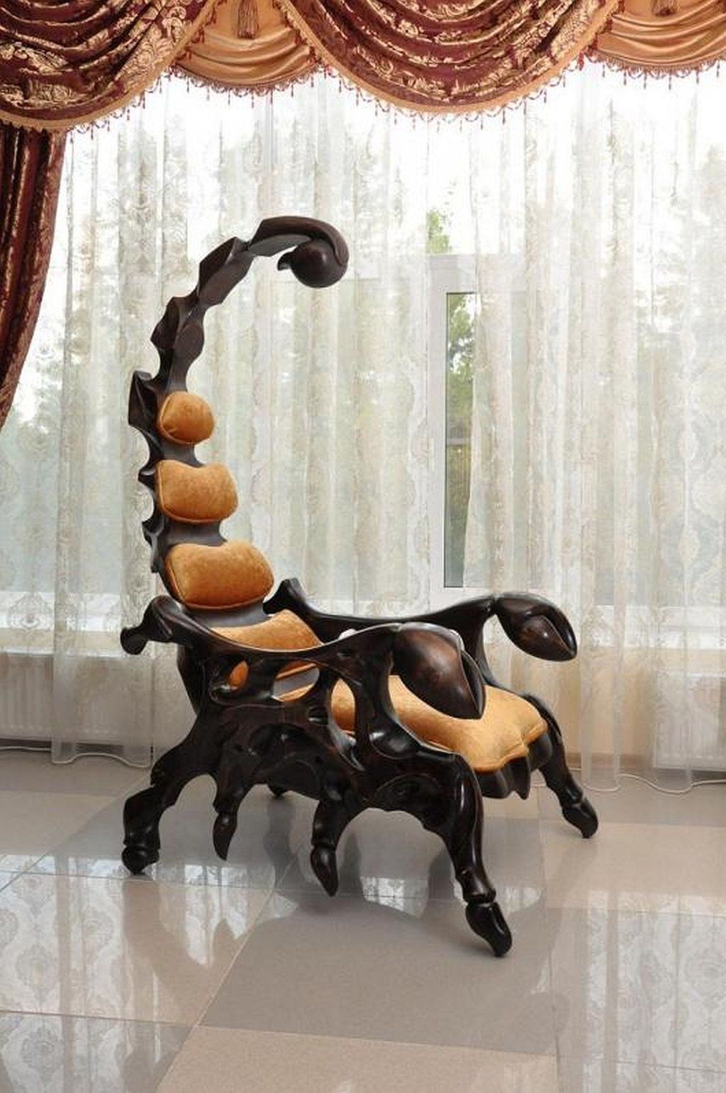 The fearsome scorpion chair is a handcrafted wooden chair that