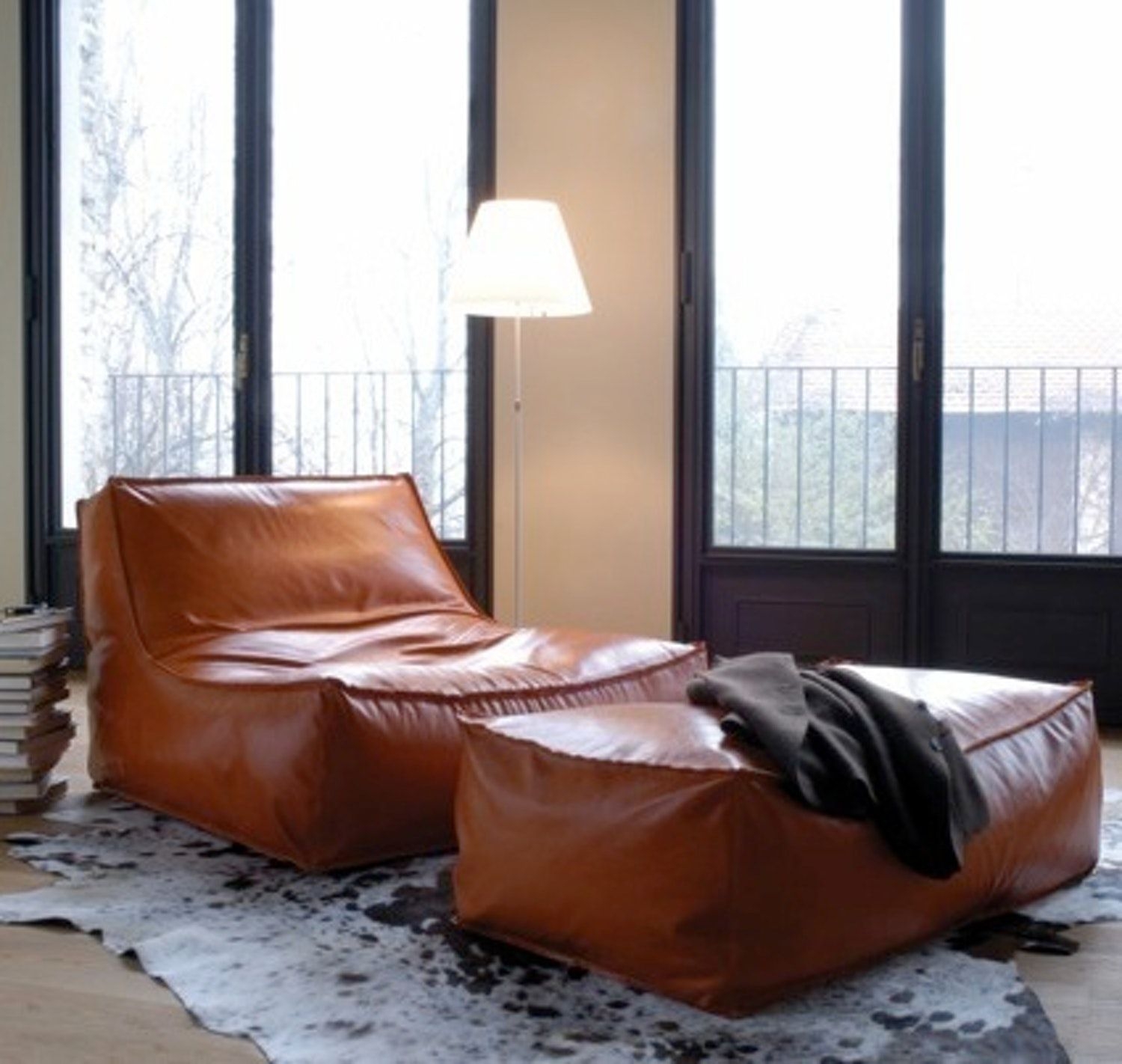 Rust Leather Bean Bag Lounge Chair & Ottoman contemporary-bean-bag-chairs  #moviechairs