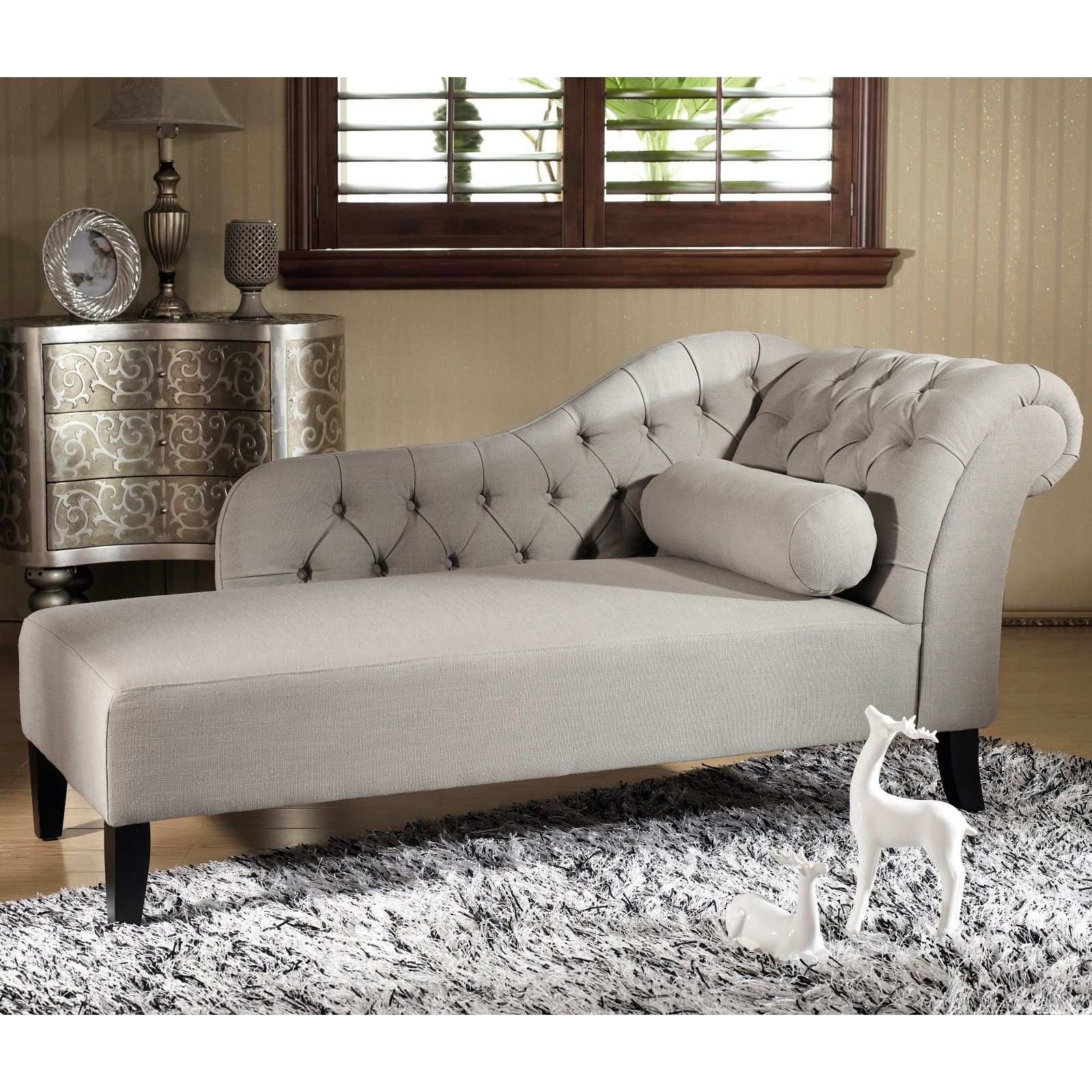 Baxton studio aphrodite tufted putty gray linen modern chaise lounge