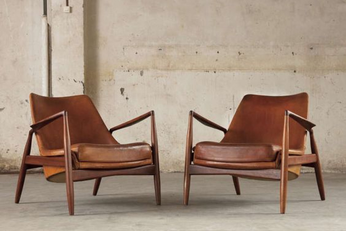 Pair Of 2 Seal Lounge Chairs Ib Kofod Larsen Original Cognac Leather