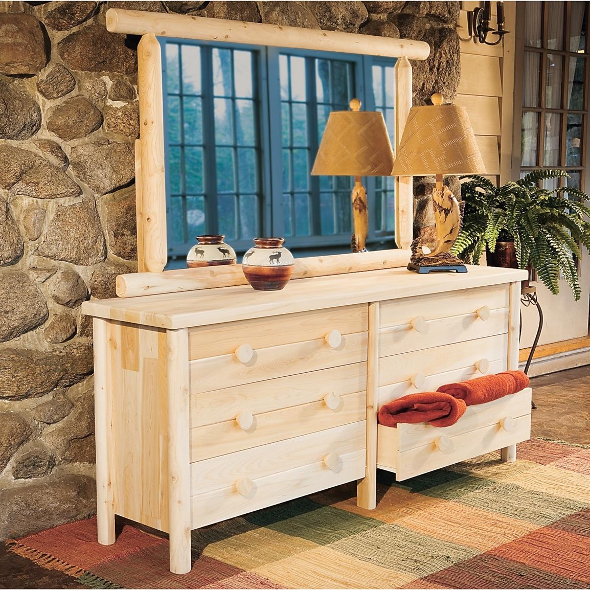 Rustic Natural Cedar Furniture Company Cedar Log Dresser and Mirror