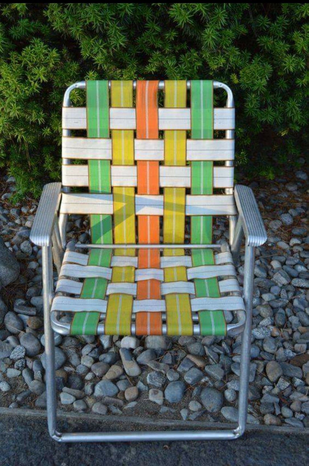 Vintage webbed lawn chair aluminum
