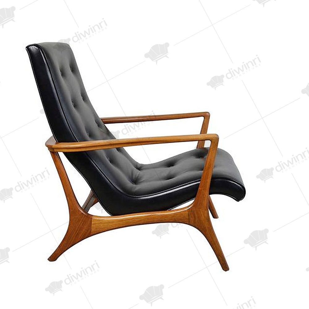 Vladimir Kagan Sculptural Walnut Leather Lounge Chair