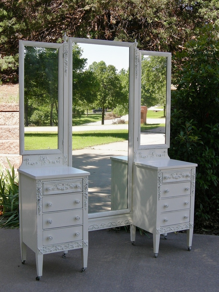 Antique Vanity Shabby White Painted Chic