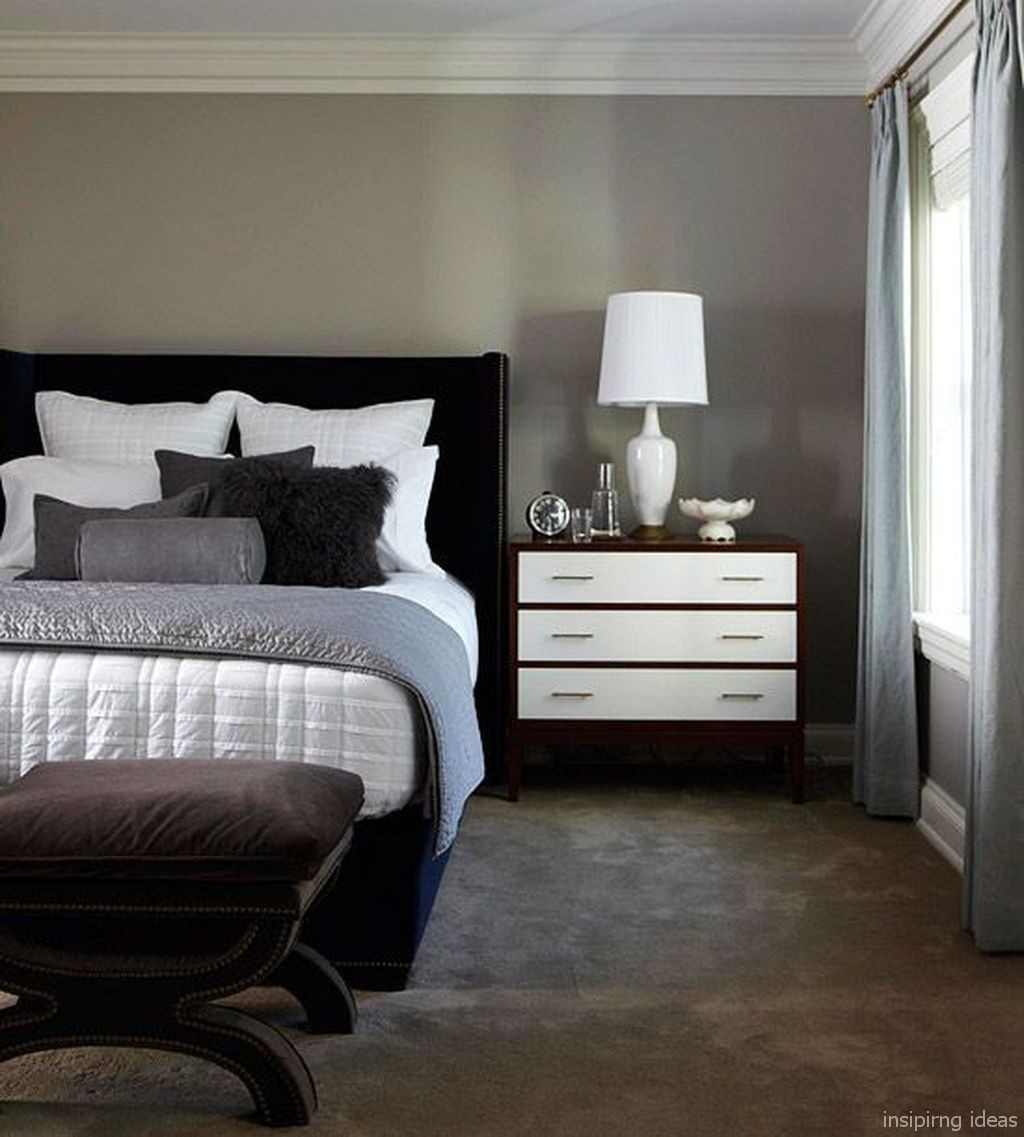 Grey bedroom walls with brown deals furniture