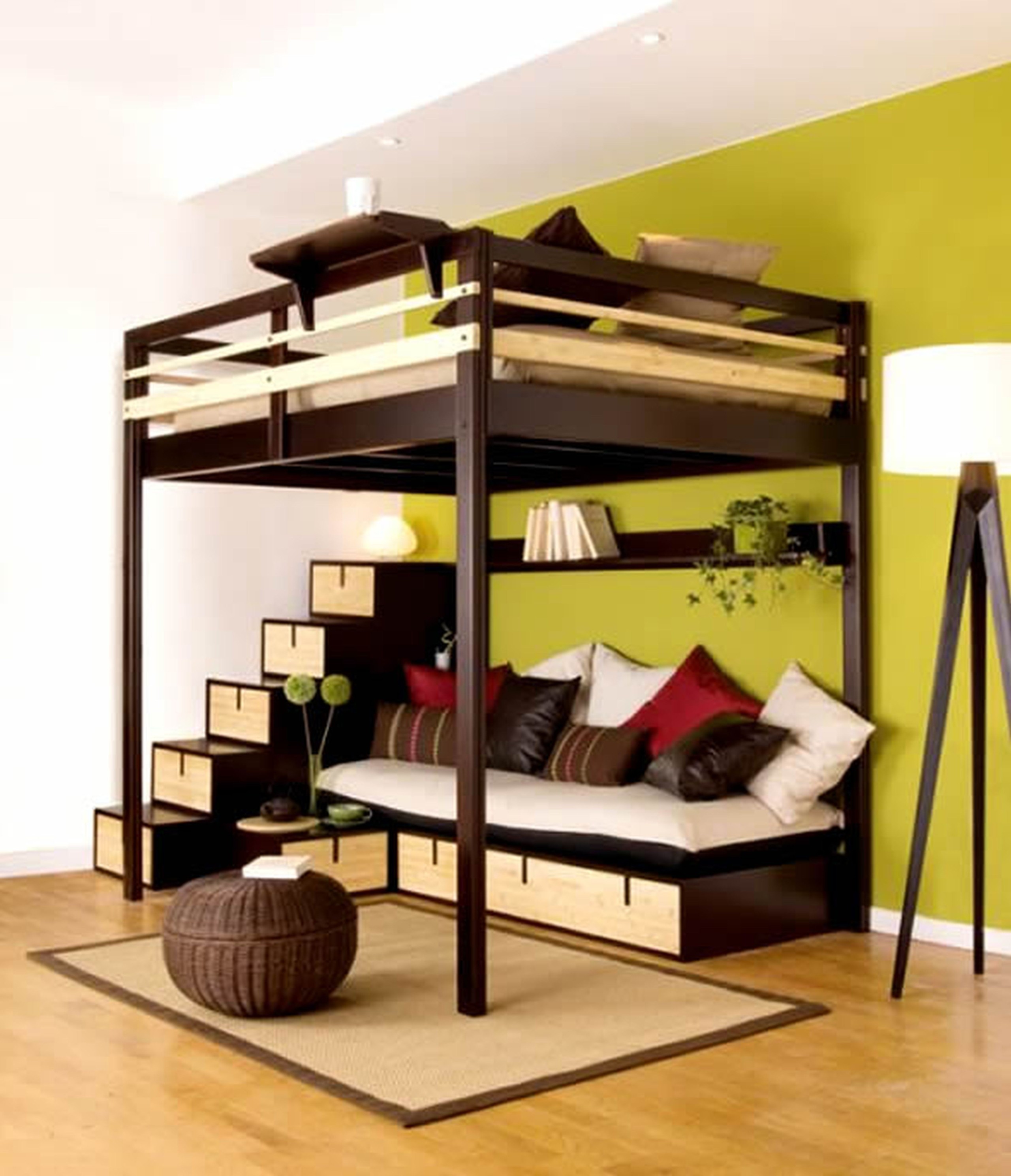 Full size loft bed deals with stairs and storage