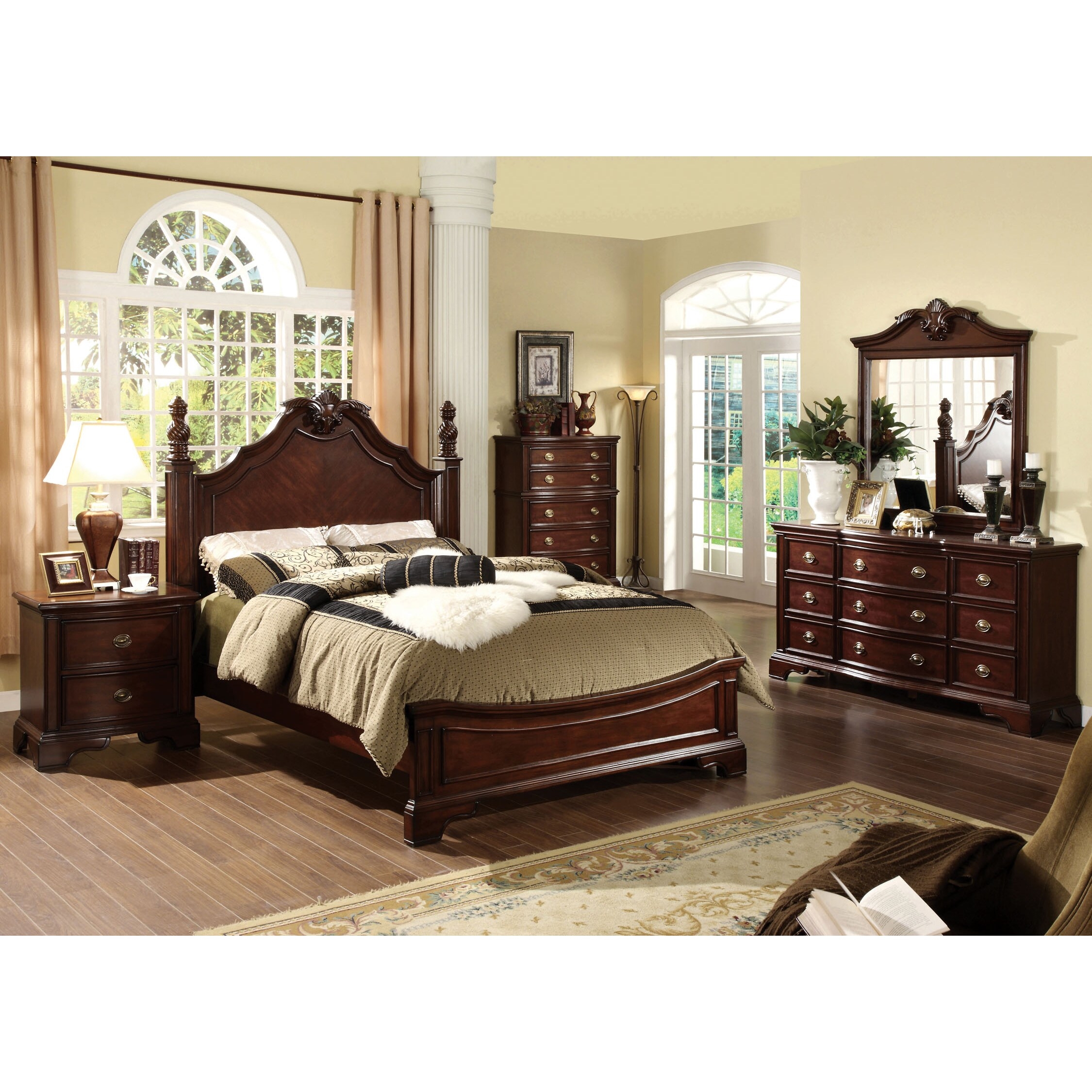 Furniture Of America Ambrosio Formal 4 Piece Dark Cherry Bedroom Set