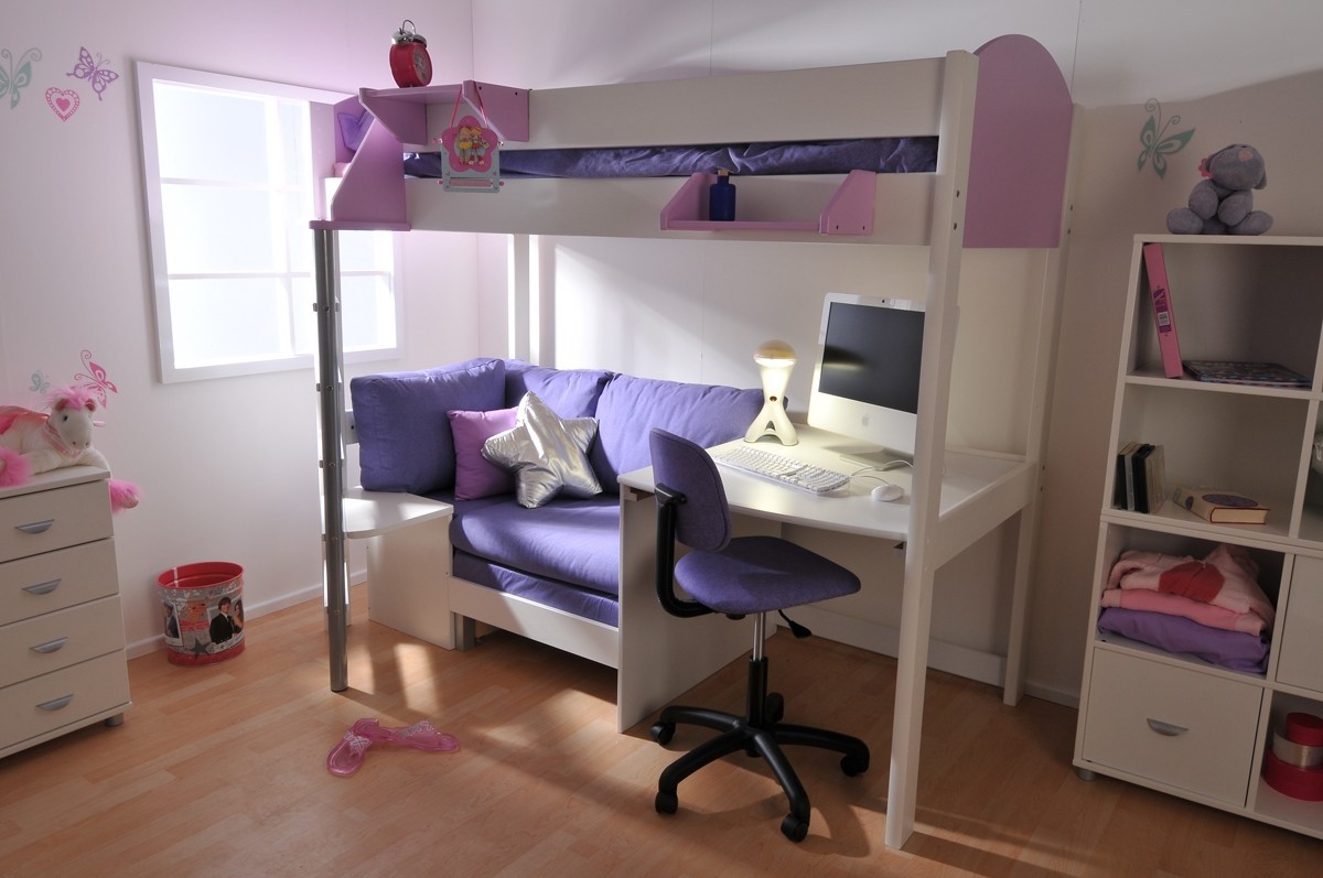 loft bed with desk and couch underneath