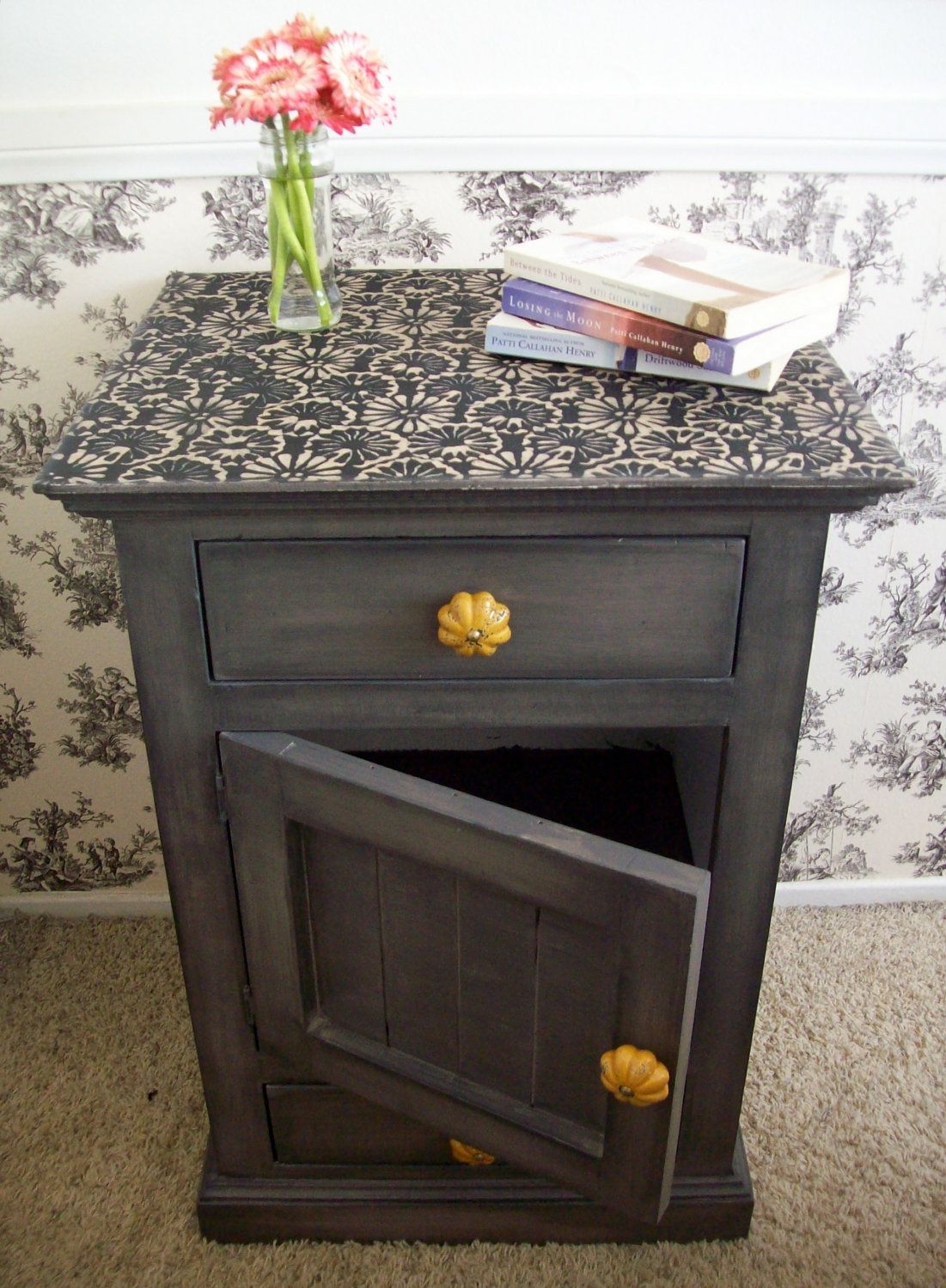 Grey stained nightstand