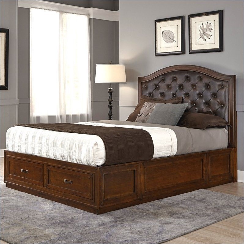 Home Styles Duet Tufted Diamond Camelback Bed Leather, Queen, Brown