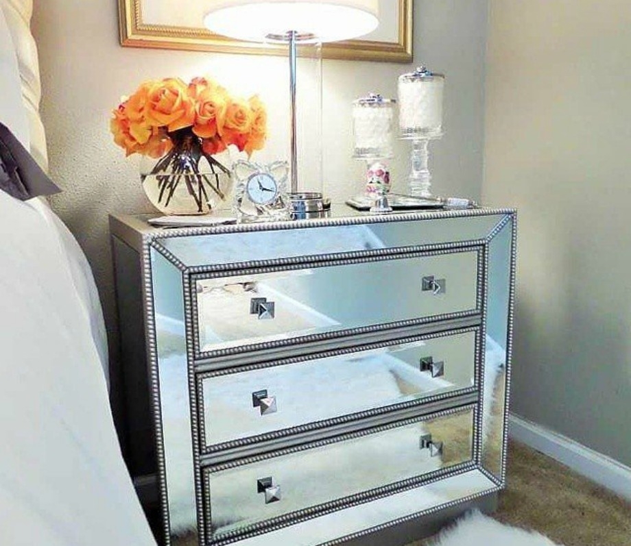 Venetian Mirrored Glass Bedside Table Mirrored Nightstand 