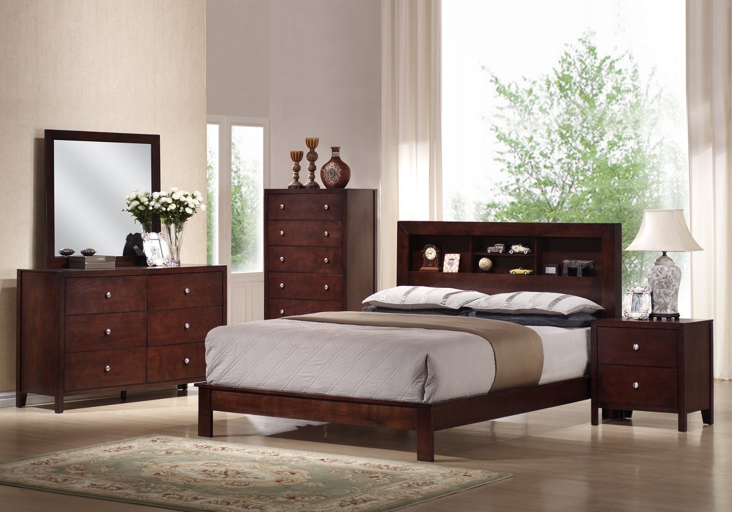 Montana king 5 piece mahogany brown wood modern bedroom set