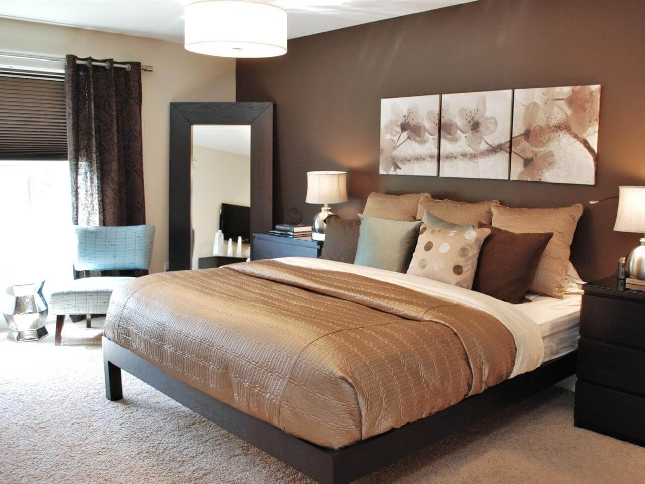 Navy blue and brown bedroom