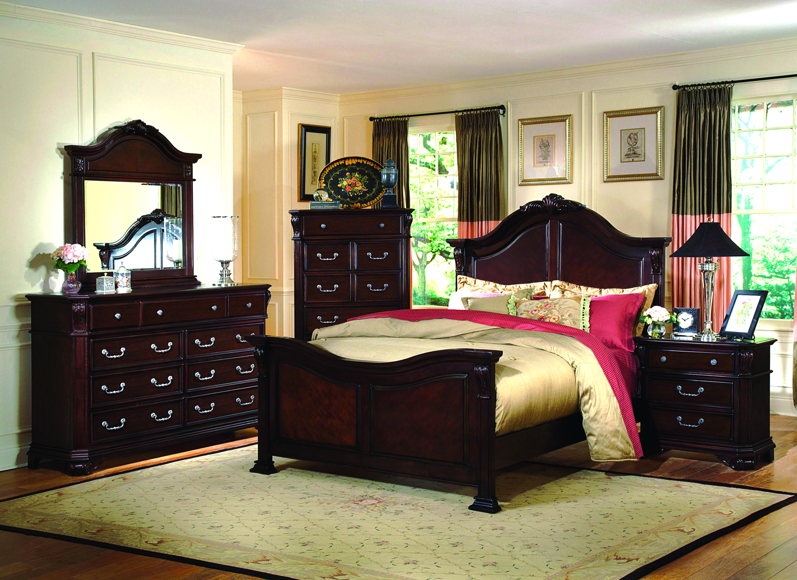 New Classic Home Furnishings, Emilie Master Bedroom 4 pc set (includes Queen Bed, Dresser, Mirror and one Night Stand)