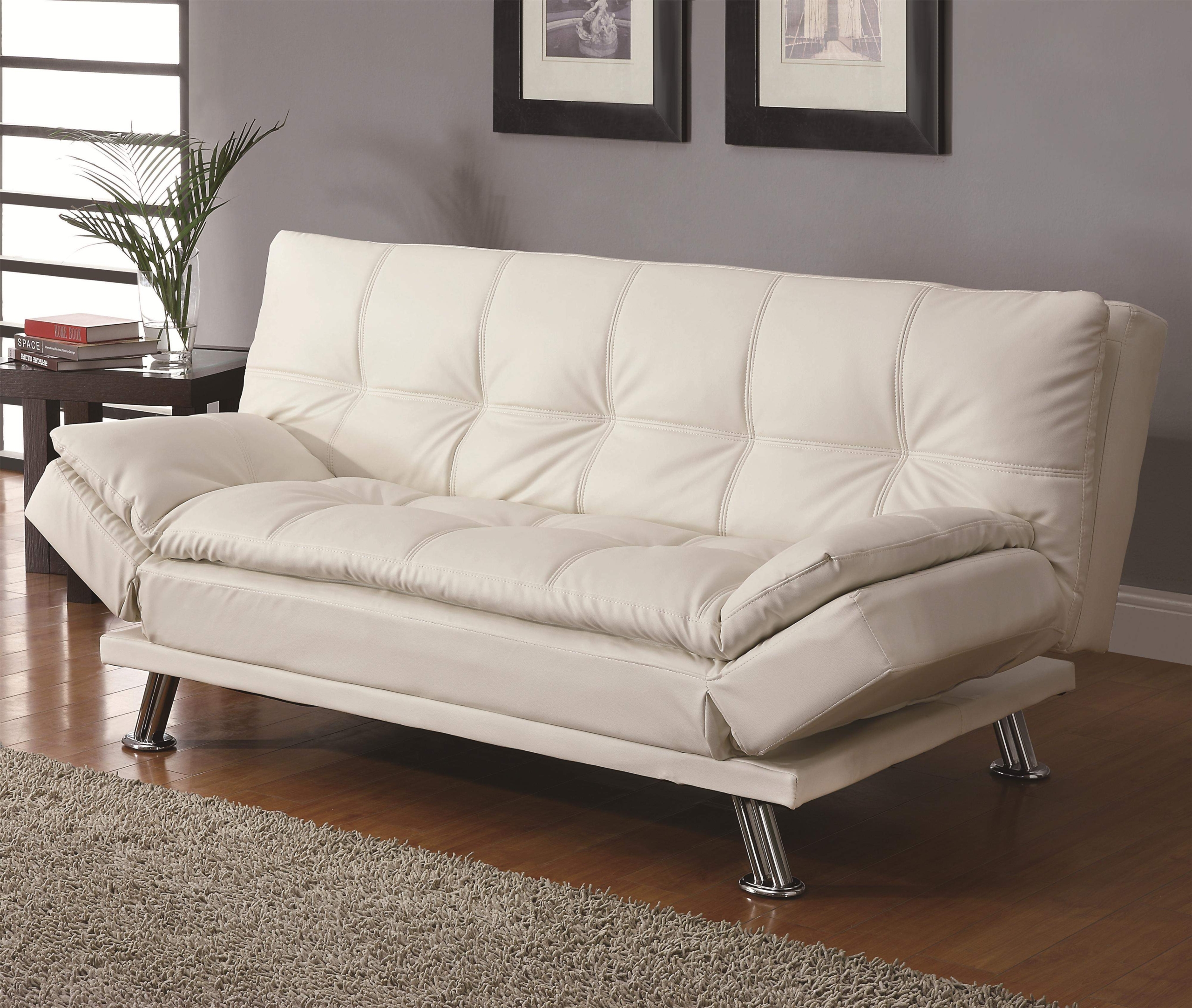 New ryland contemporary white bycast leather futon sofa bed sleeper