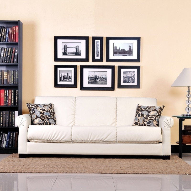 Portfolio Convert A Couch Trace Cream Renu Leather Squared Arm Futon Sofa Sleeper
