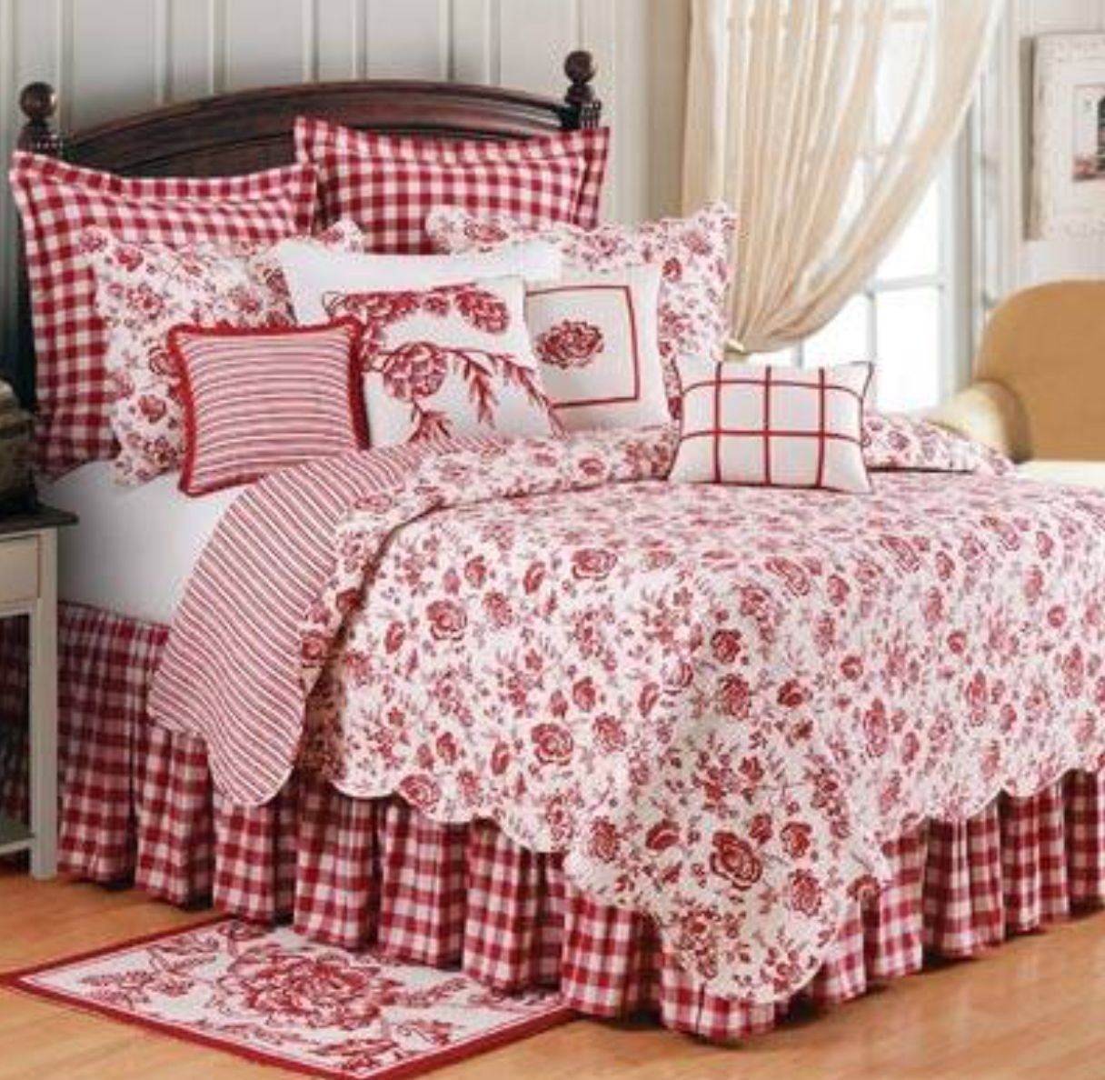 Red toile pillow store shams