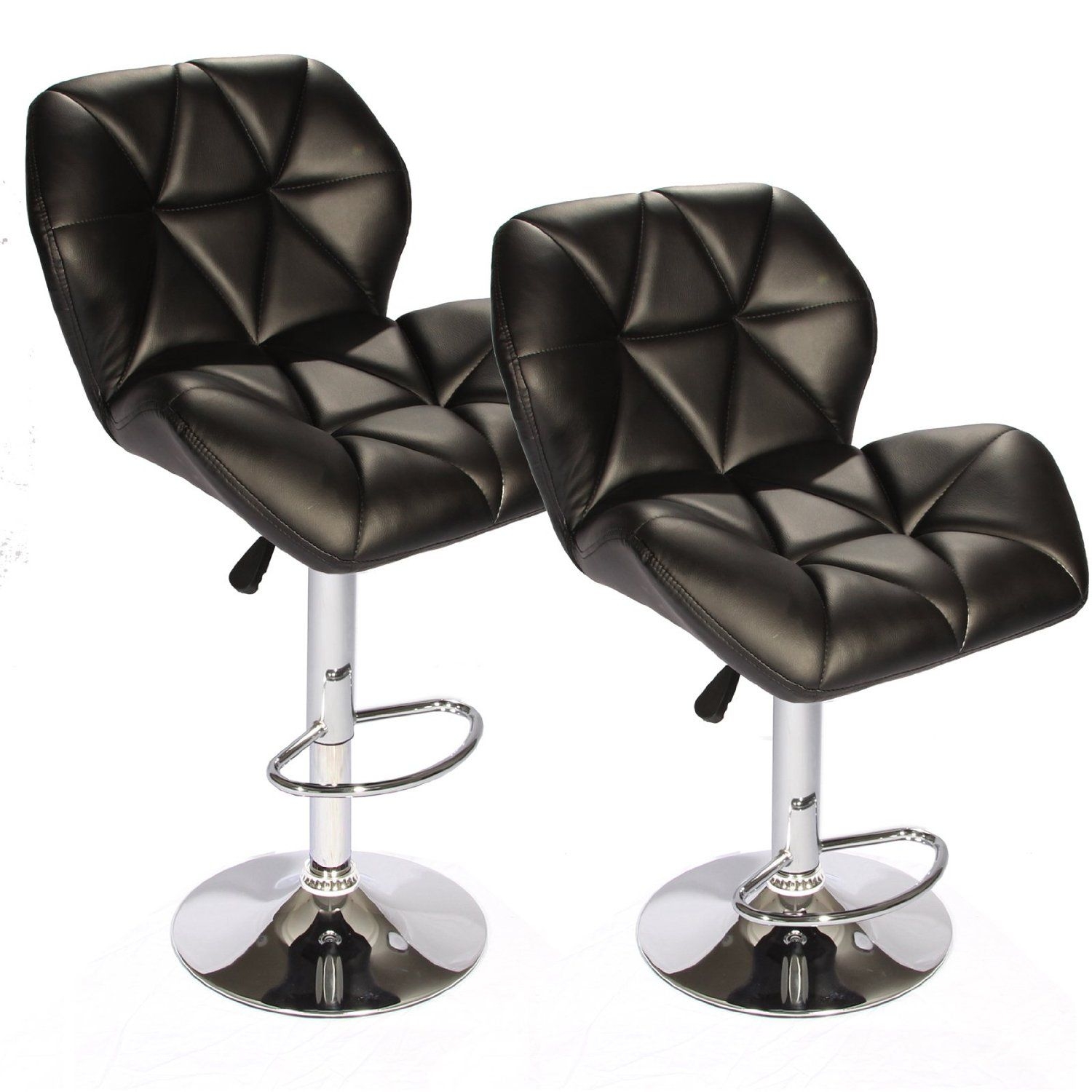 SET of (2) Black Bar Stools Leather Modern Hydraulic Swivel Dinning Chair BarstoolsB01