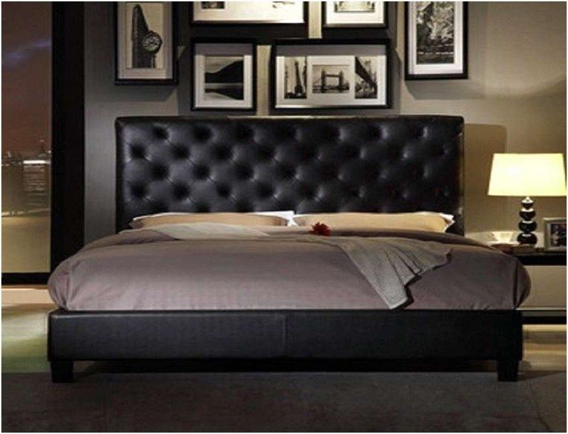 Sophie tufted dark brown faux leather queen size platform bed
