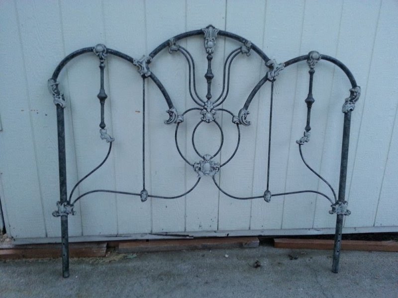 Victorian queen size ornate cast iron headboard heavy solid grey