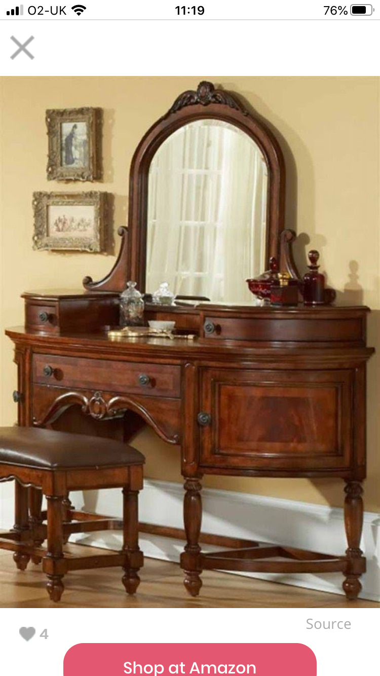 antique dressing table with round mirror