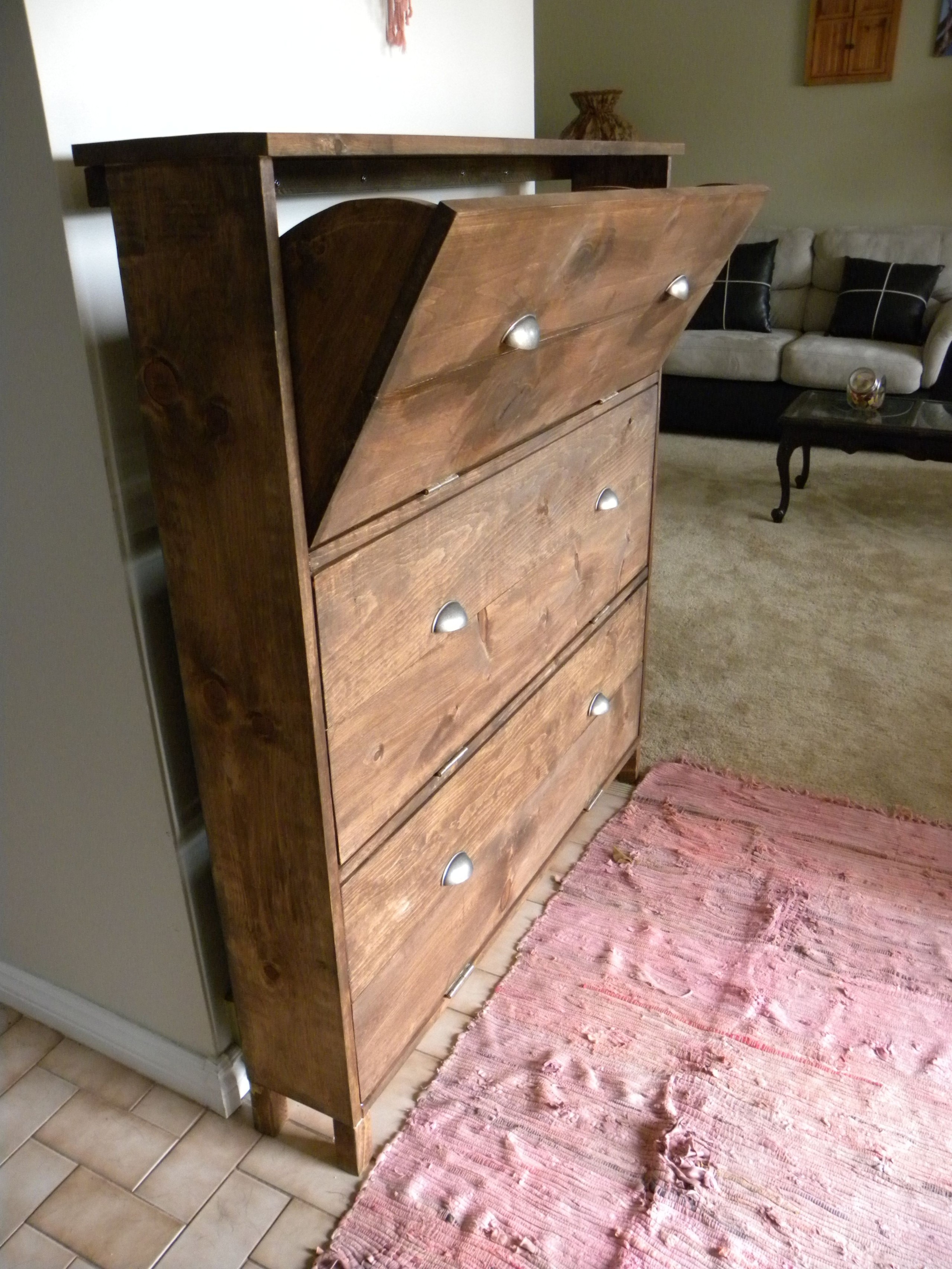 Rustic Wooden Shoe Rack with Drawer-Natural