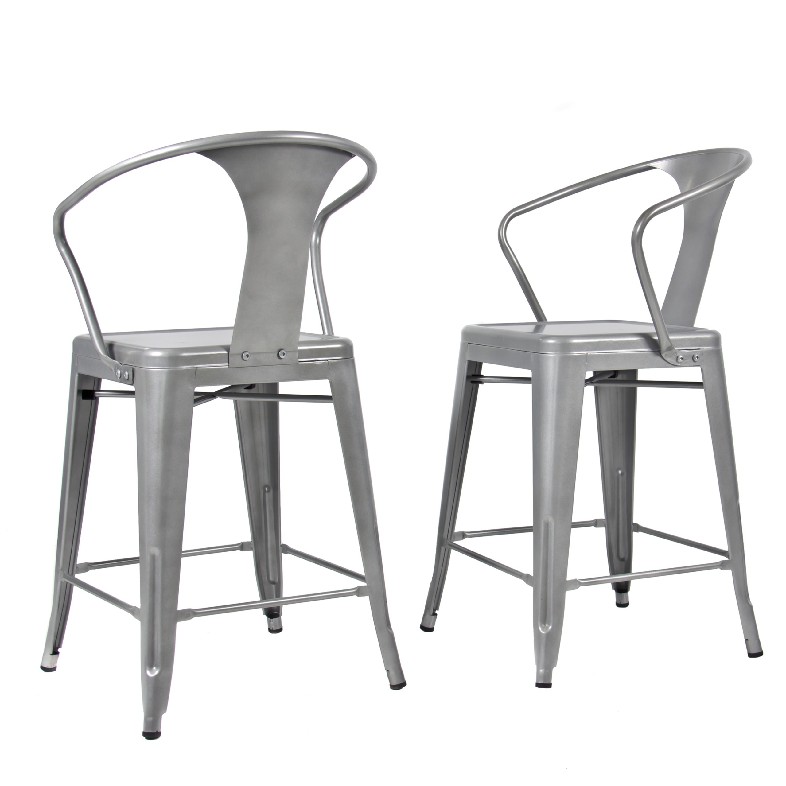 Best Choice Products® (2) Metal Bar Stools Vintage Antique Style Counter Bar Stool Arm Chair Silver