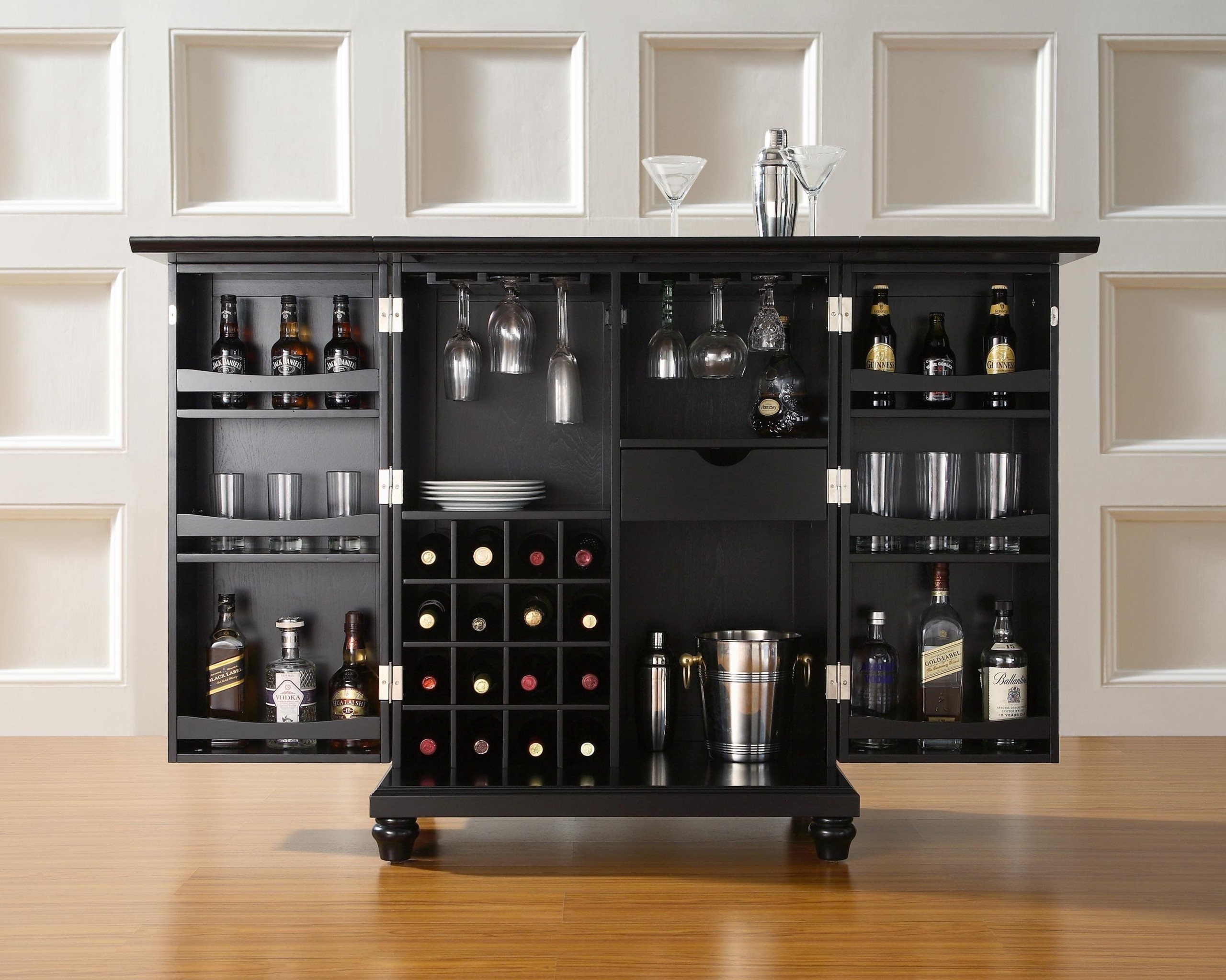 Crosley Furniture Cambridge Expandable Bar Cabinet in Black Finish