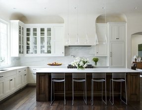 White Kitchen Cabinets With Wood Island dark wood kitchen island 1