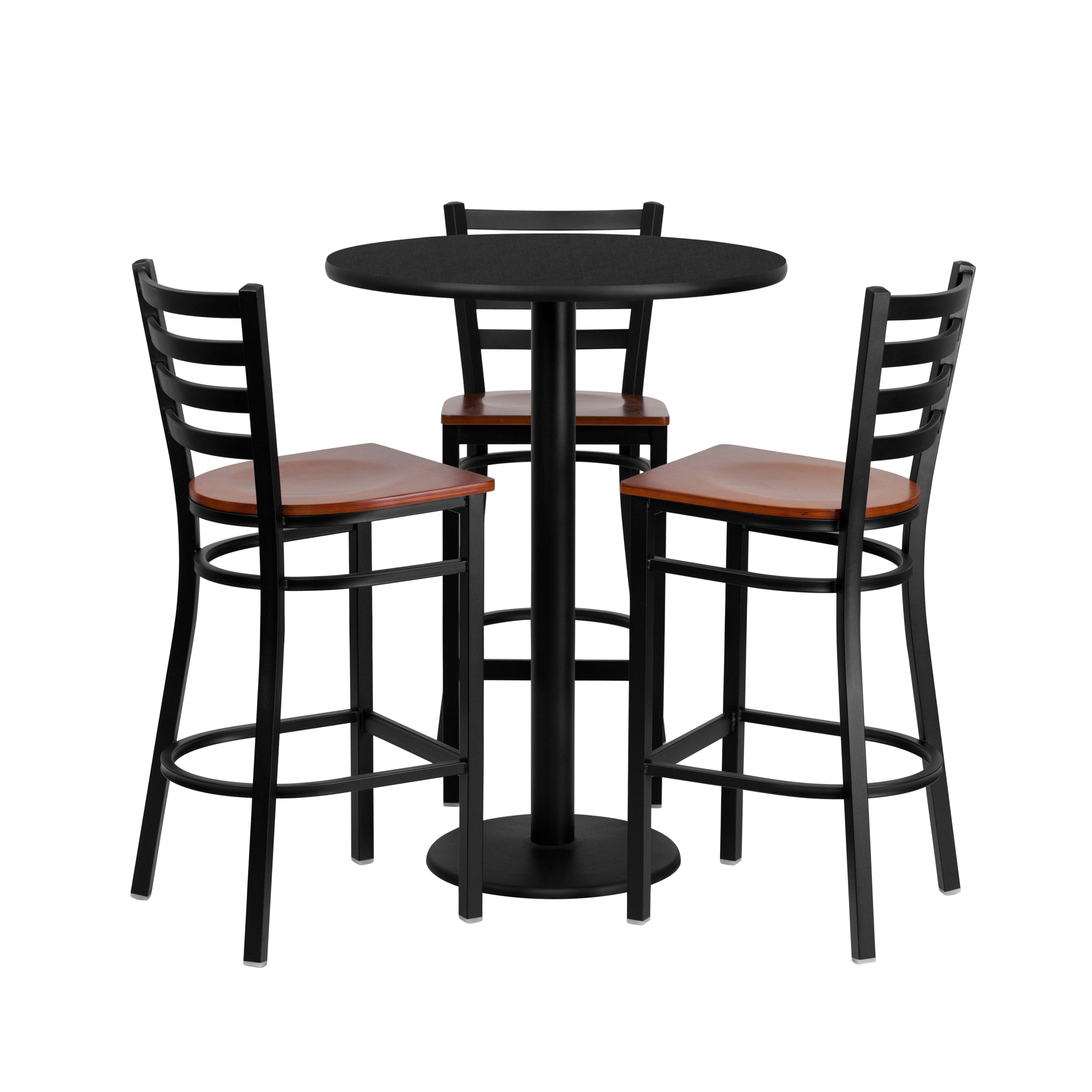 Flash Furniture 30" Round Black Laminate Table Set With 3 Ladder Back Metal restaurant Bar Stool Cherry Wood Seat