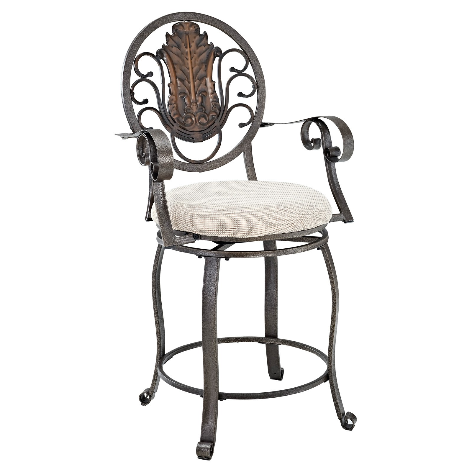 Powell Furniture Big And Tall Scroll Medallion Back Bar Stool With Arms