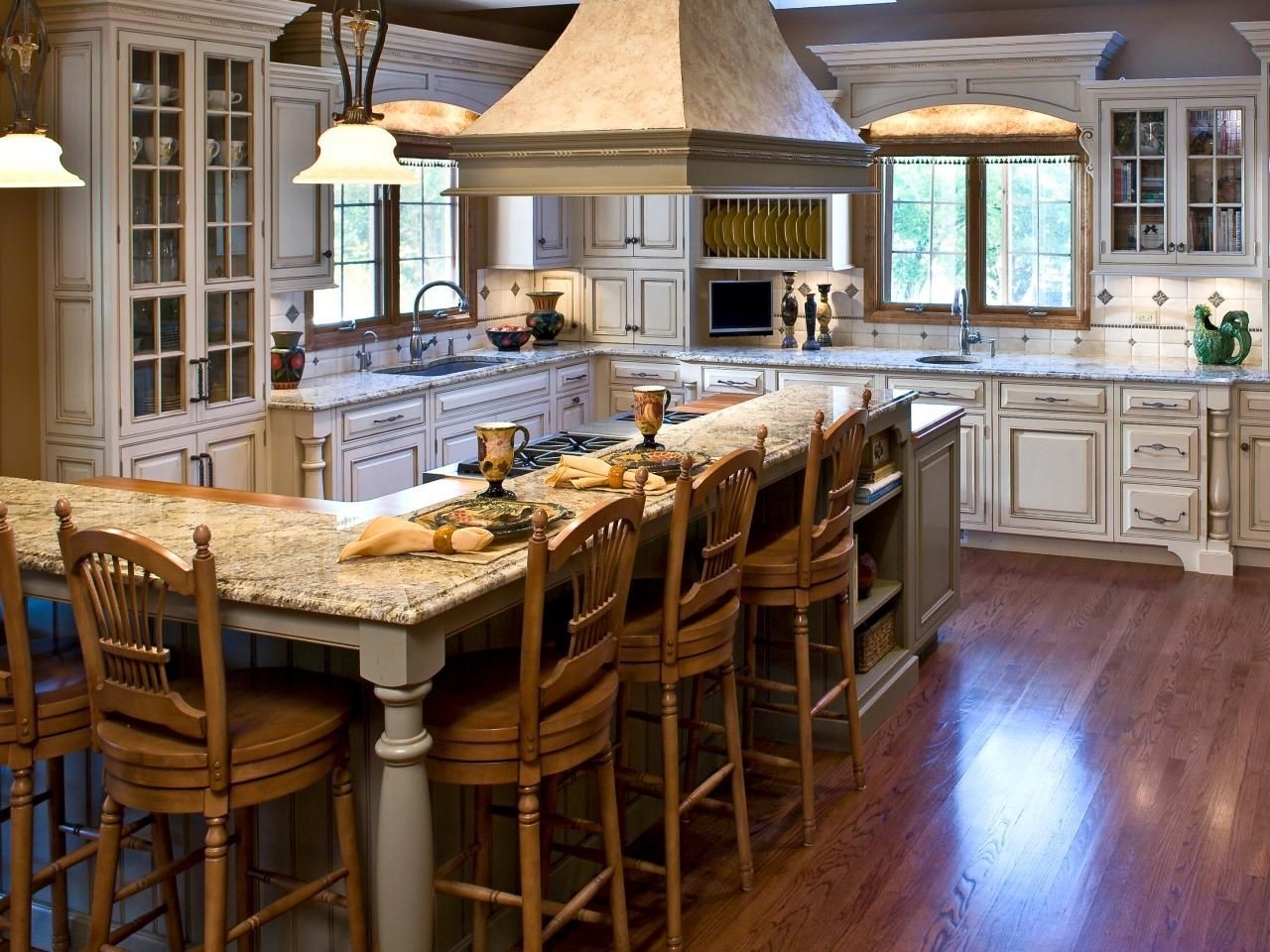 This kitchen combines a soft french country look with modern