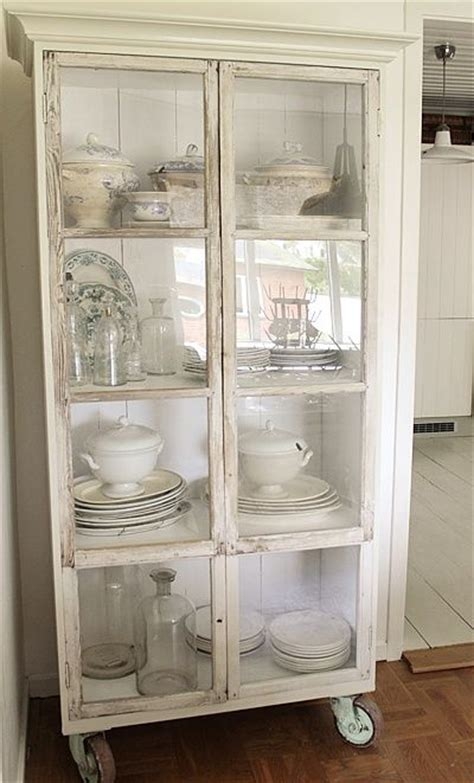 Distressed white deals curio cabinet