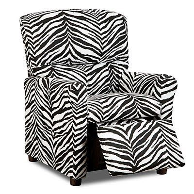 Children's Kiddie Furniture Zebra Print Boys/girls Recliner Lounge Chair Seat Solid Wood Construction Bedroom Play Living Room Accessory Decor ~ 3 Years & Up~