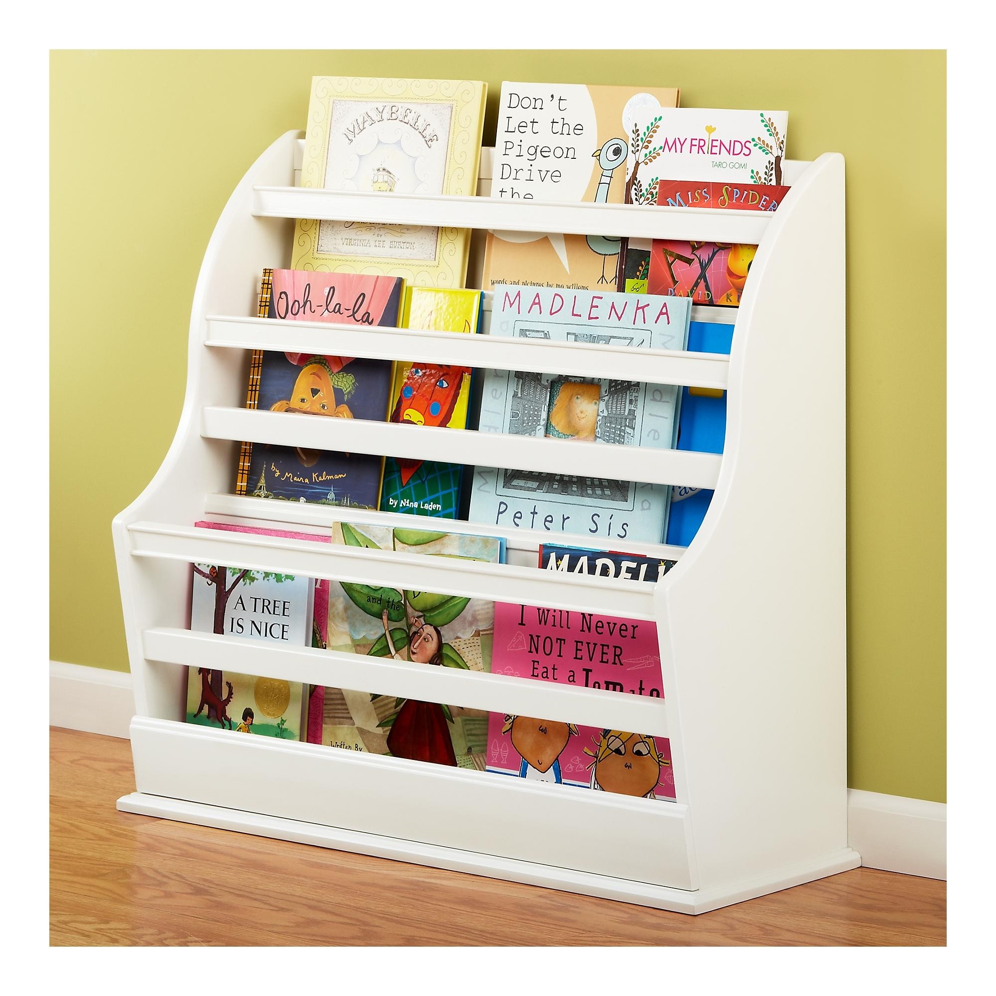 white wooden childrens bookcase