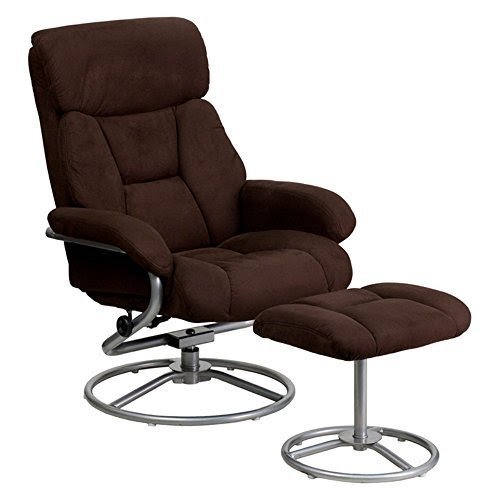 Contemporary Leather Recliner and Ottoman with Metal Base