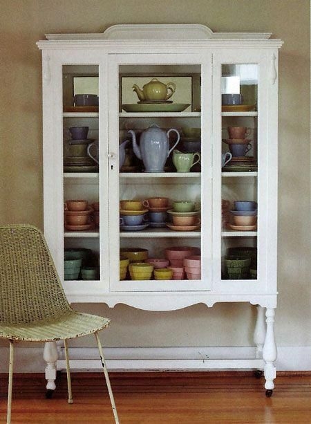 Cream colored china cabinets