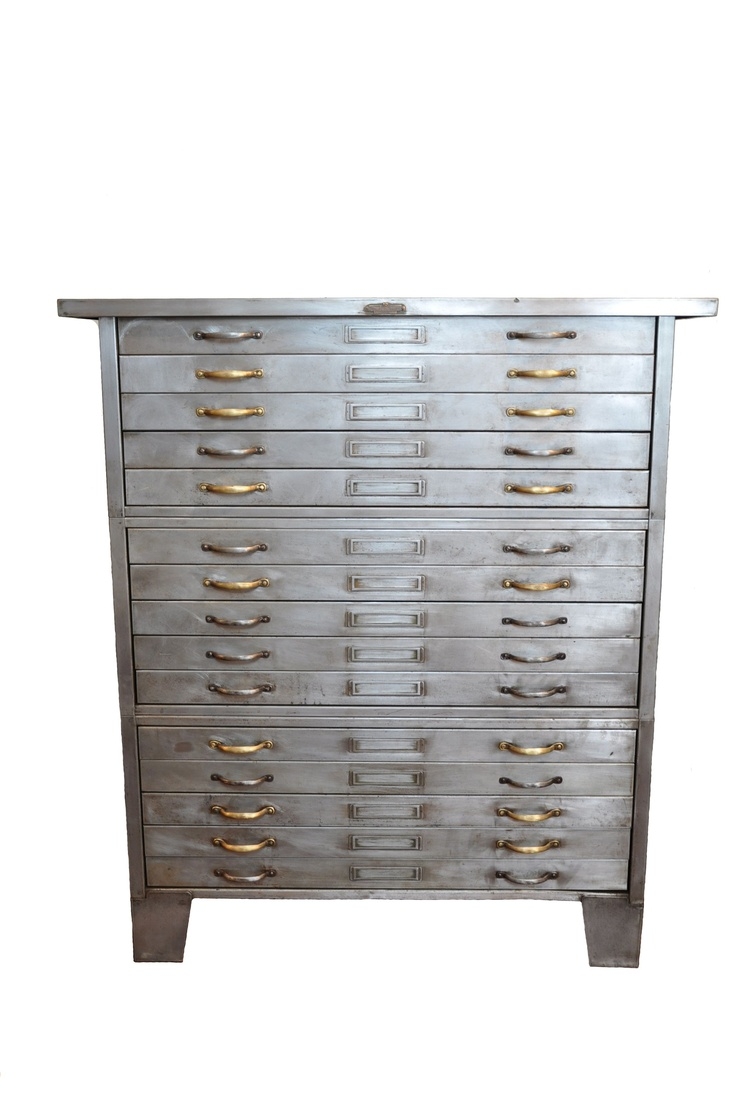 Decur8 1930s industrial flat file cabinet line the drawers with