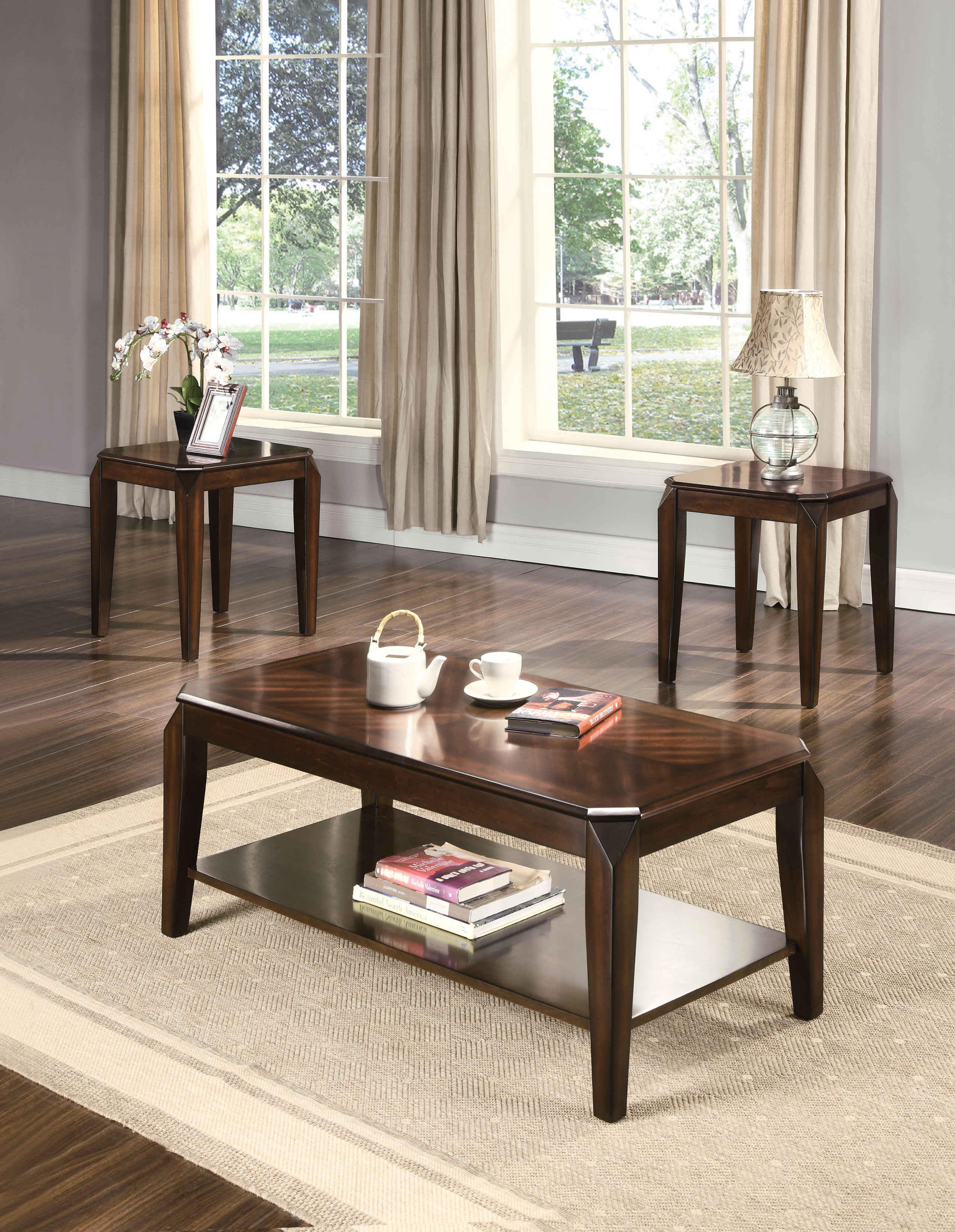 Docila 3-Piece Walnut Coffee Tables and End Table Set