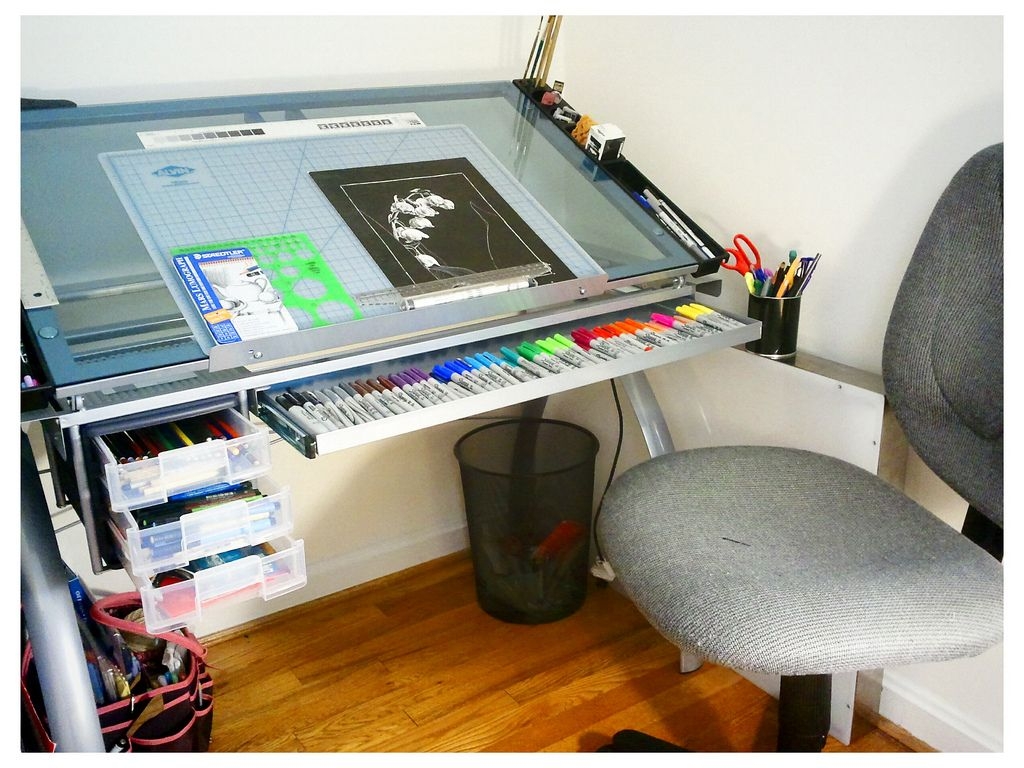 glass drafting table with light