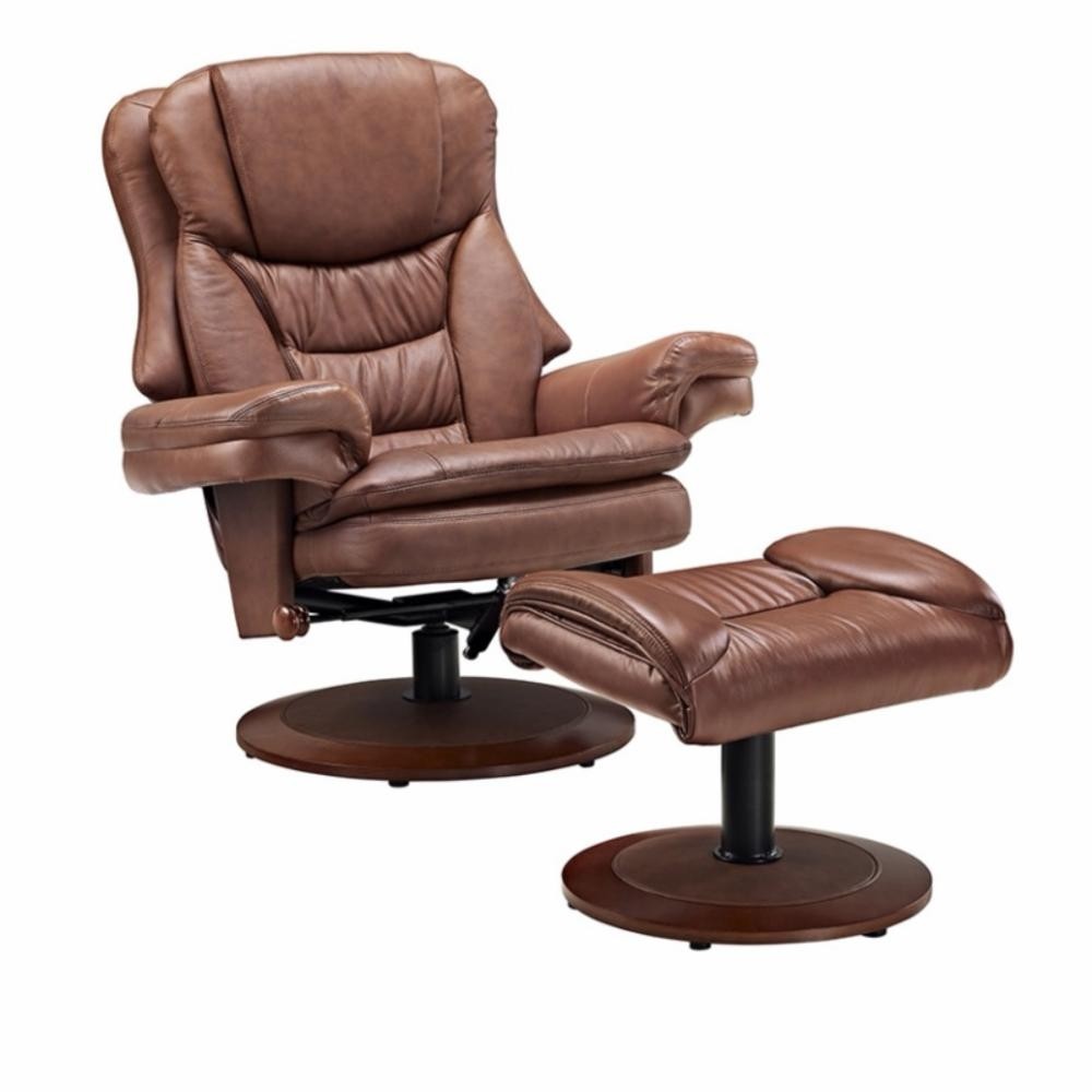 Mac Motion Saddle Top Grain Leather Swivel Recliner with Ottoman