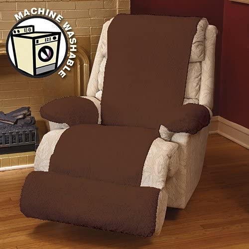 Machine Washable 4 Piece Ultra-Soft Brown Recliner Fleece Cover