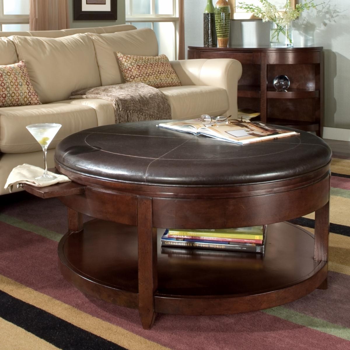 Round leather deals coffee table